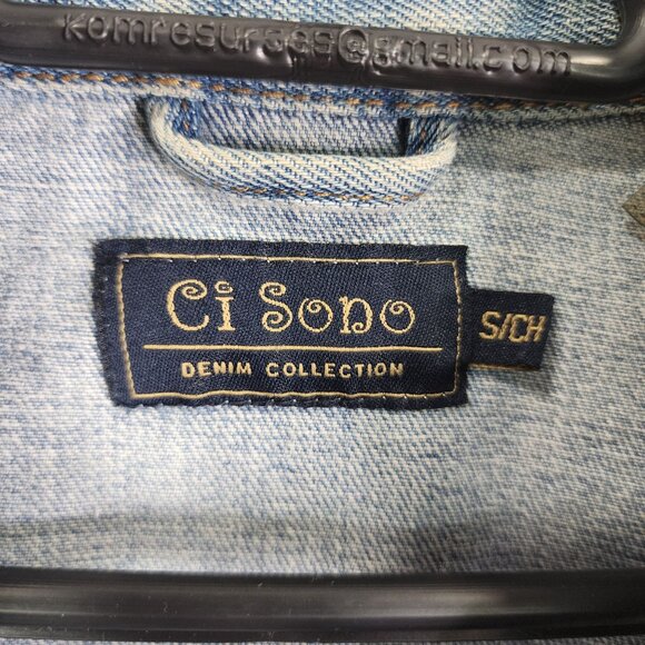 Womens Ci Sono Denim Collection Blue Jean Jacket Distressed Button Up Size S - Picture 6 of 11